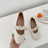 Nude Block Heel Sands Mary Jane Bow Leather Shoes