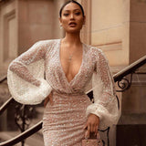 Mariah Carey Dress Pleated Sexy Slim Crystal-Studded Sequins Dress