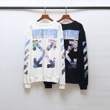 Off White Long Sleeve Round Neck Sweatshirt Autumn And Winter Monet Oil Painting Series Crew Neck Pullover Sweatshirt