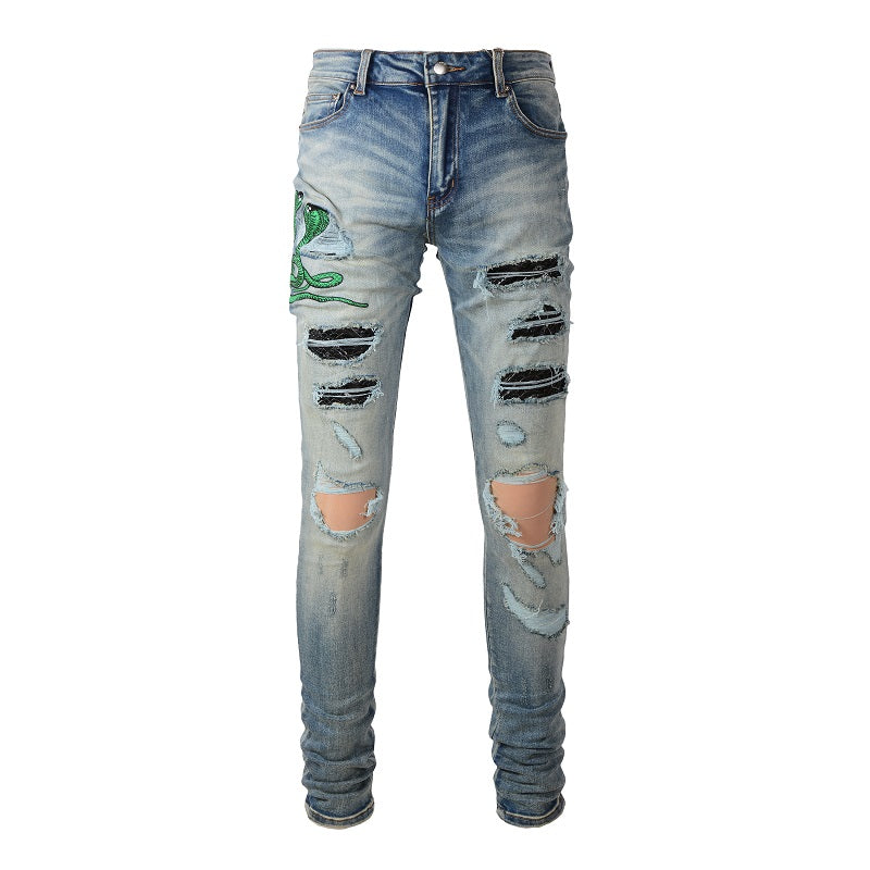 Amiri Jeans Casual Hip Hop Wash Splash-Ink Painted Slim Jeans Casual Fashionable 6561