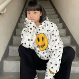 Justin Bieber Drew House Spring and Autumn Sweater Drew Polka Dot Smiley Printed Hip Hop Men's and Women's Casual Hooded Sweater