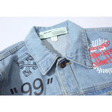 Arrow Denim Jacket Jean Coat off Ow Color Matching Graffiti Letters Small Arrow Print Men Owt