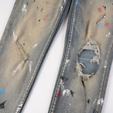 Amiri Jeans Casual Hip Hop Wash Splash-Ink Painted Slim Jeans Casual Fashionable 6556