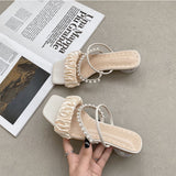 Nude Pumps Block Heel Roman Shoes