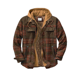 Mens Flannel Jacket with Hoodie Autumn and Winter Thickening Cotton-Padded Plaid Long-Sleeved Hooded Jacket Jacket