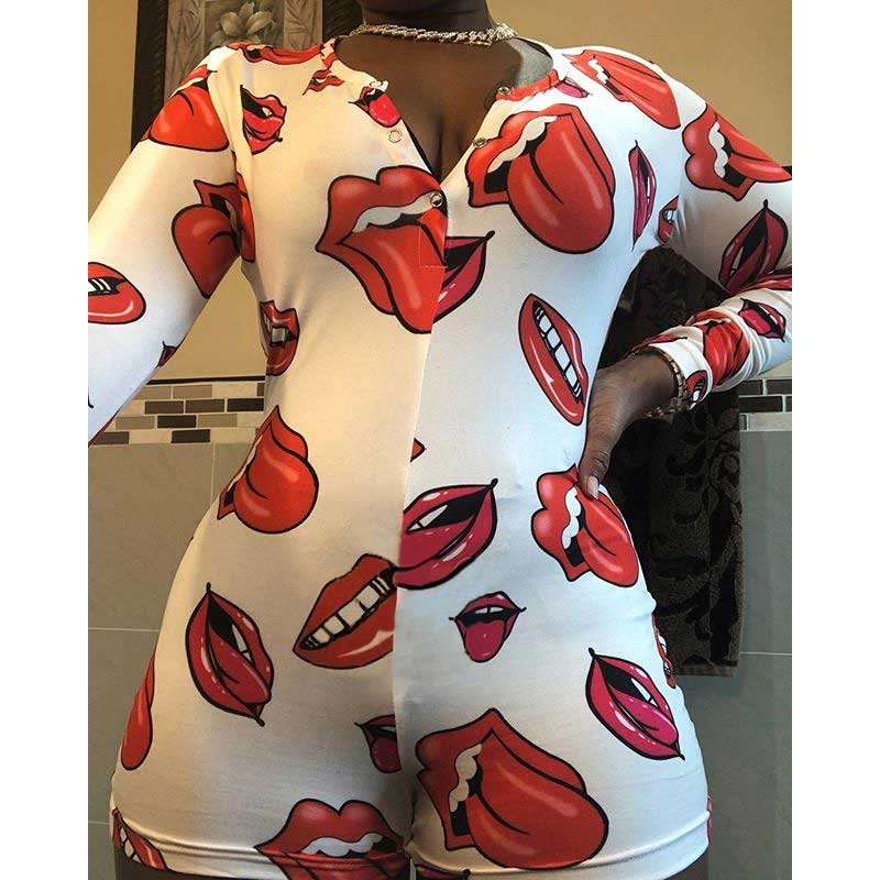 Women Plus Size One-Piece Clothes Summer Printed Sexy Home Jumpsuit