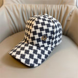 Vintage Check Baseball Cap Rhinestone Striped Plaid
