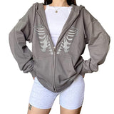 Skeleton Hoodie Autumn Casual Sweatshirt Halloween Skull Print Pullover Double Hooded Top for Women