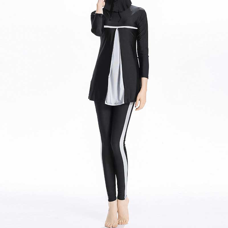 Burkini Swimwear Muslim Fashion Outfits Printed Tape Chest Pad Conservative Swimwear