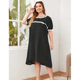 Women Plus Size Midi Dresses Polka Dot Lace Stitching Dress