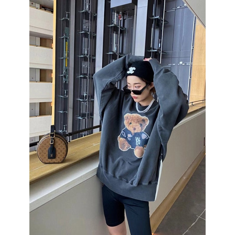 We11done Hoodie Bear round Neck Loose Casual Men and Women round-Neck Pullover