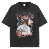 Travis Scott Shirt Vintage Character Print Short Sleeve Hip Hop Rap T-shirt Distressed