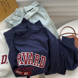 Harvard Sweatshirt English Letter Embroidered Crew Neck Pullover Gray