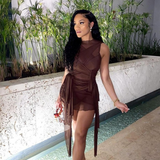 Kesha Black Dress Women's Fashion Design Sheer Mesh Sexy Backless Slim Fit Sheath Dress
