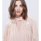 Women Dresses Flower Embroidered V-neck Embroidered Romantic Lantern Sleeve Blouse Top