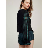 Women Dresses V-neck Embroidered Floral Flared Shirt