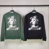 Off White Sweatshirts Long Sleeve round Neck Sweater Autumn and Winter Devil's Kiss Kiss Printed Pullover Leisure Sweater