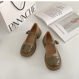 Nude Block Heel Sandals Retro British Style Mary Jane Leather Shoes