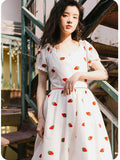 Retro Short Sleeve Strawberry Dress Summer Academia Fashion Dresses Cottagecore