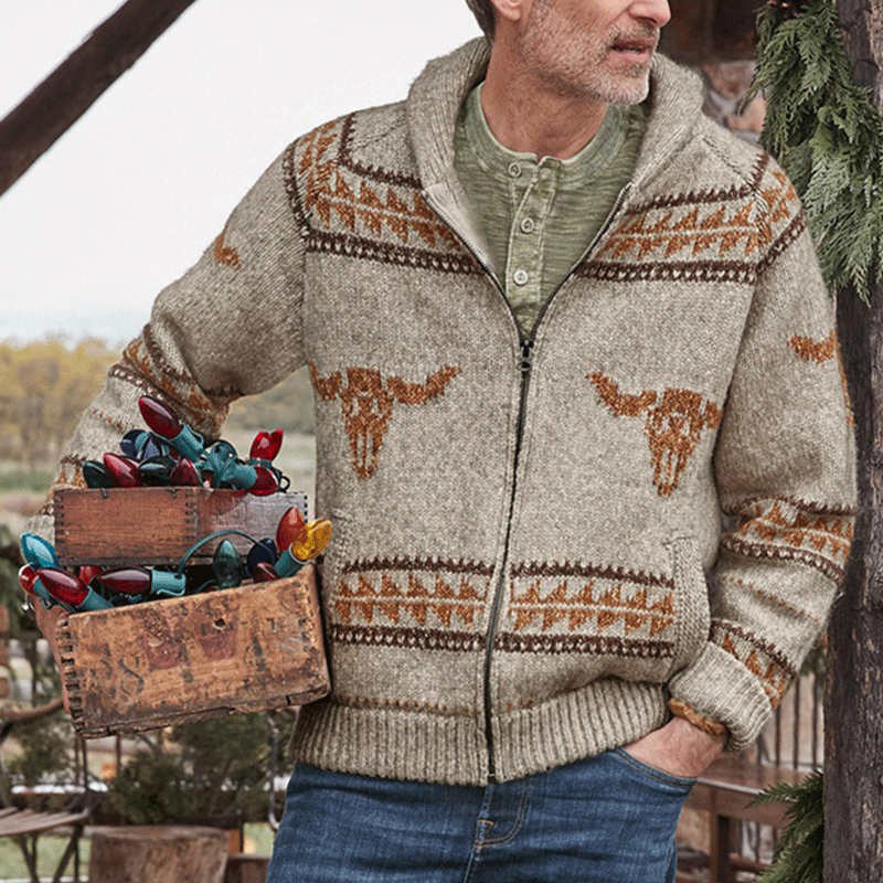 John Dutton Jacket Autumn and Winter Knitted Cardigan Sweater Long Sleeve Lapel Jacquard Coat