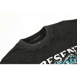 Present T Shirt Flame Motorcycle Skull Distressed Cotton T-shirt