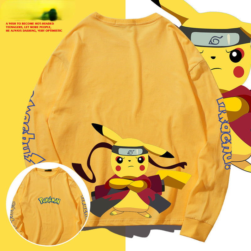 Men and Women Pokemon Pikachu Hoodie Pikachu Joint Name Long Sleeve T-shirt