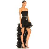 Emily Ratajkowski Dress Pleated Skirt Trailing Tube Top Dress