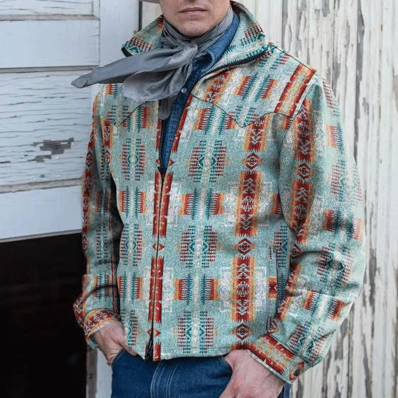 John Dutton Jacket Slim Fit Lapel Print Men's Coat Casual Retro Woolen Jacket Men's