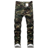 J Shaped Jeans Men's Motorcycle Men's Personality Pleated Slim Stretch Camouflage