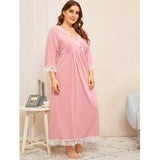 Women Plus Size Maxi Dresses Autumn and Winter Long Sleeve Solid Color Lace Stitching Home Dress