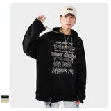 Slogan Graphic Hoodie Men's and Women's Letter Print Ripped off-Shoulder Hoodie