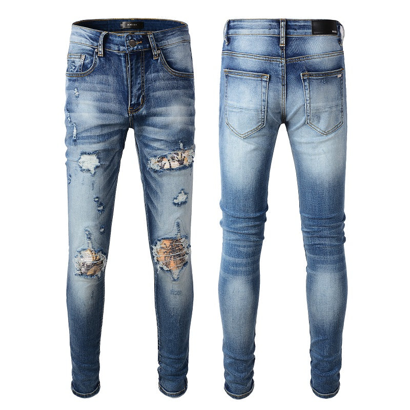 Amiri Jeans Casual Hip Hop Wash Splash-Ink Painted Slim Jeans Casual Fashionable 861