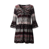 Beth Dutton Bohemian Dress Winter Autumn Midi Dresses Long Sleeve Floral Rayon Tied Dress