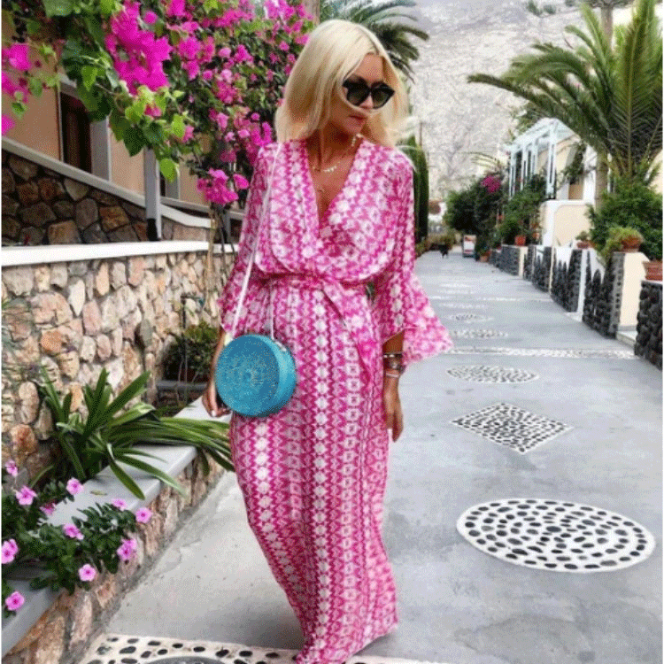 Beth Dutton Bohemian Dress Winter Autumn Midi Dresses Printed Maxi Dress Holiday Beach Dress