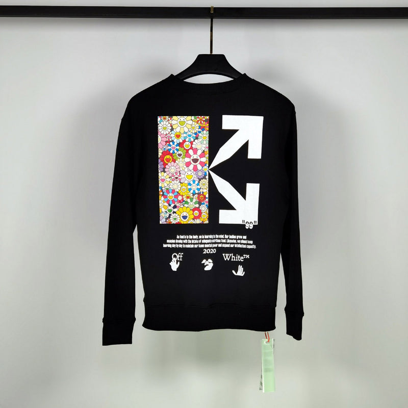 Off White Sweatshirts Long Sleeve round Neck Neck Sweater Autumn and Winter Printed Cotton Men's and Women's round Neck Sweater