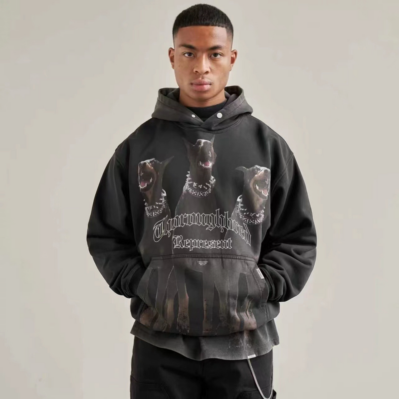Present Hoodie Doberman Pinscher Printed Hoodie Retro Heavy Loose
