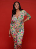 Women Plus Size Pants Printed Sexy Homewear Jumpsuit