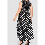 Women Plus Size MIDI Dressesv Collar Black Polka Dot Asymmetric Dress