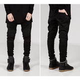 J Shaped Jeans Fashion Brand Motorcycle Pants Pleated Slim Fit Skinny Micro Elastic Jeans