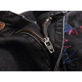 J Shaped Jeans Men's Jeans Straight Hole Colored Mosaic Patchwork Stick-on Crystals
