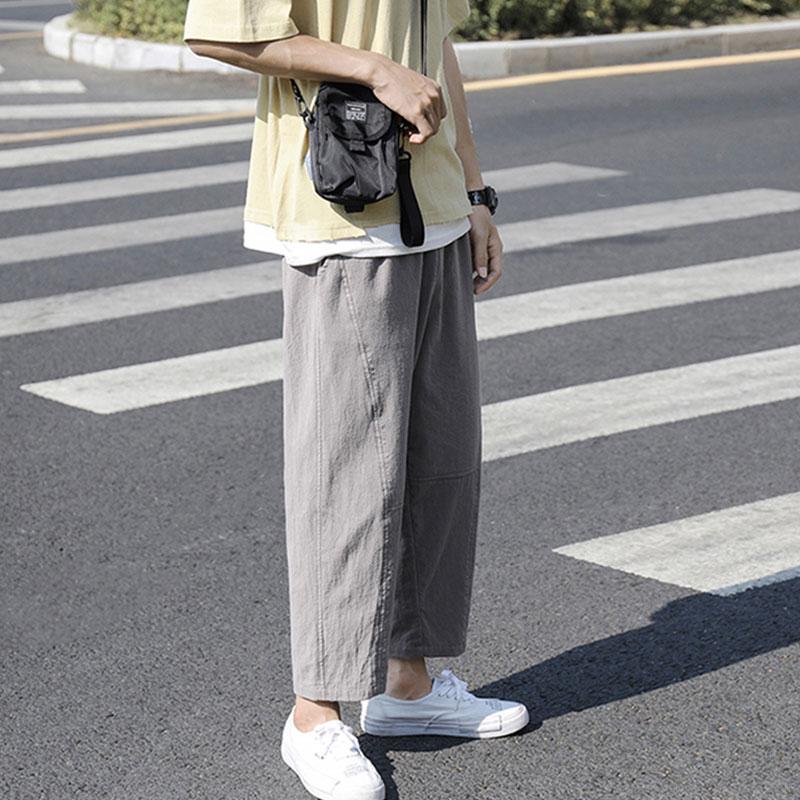Linen Pants Straight Leg Pants Drawstring Lightweight Elastic Beach Pants Summer Casual Pants Men's Trendy Straight-Leg Pants