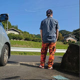 Hip Hop Camoufiage Print Savage Orange Camo Cargo Pants Spring and Autumn Workwear Camouflage Long Pants Loose Hip Hop plus Size