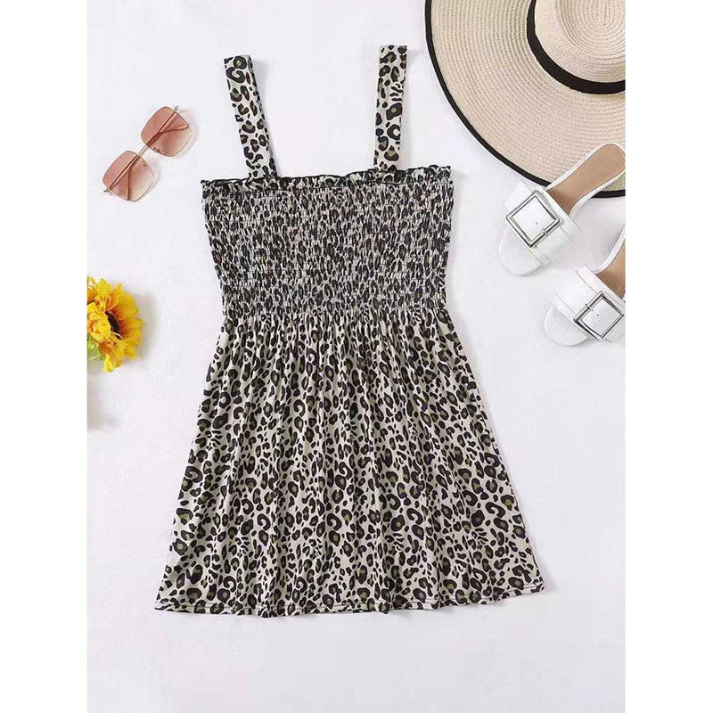 Women Plus Size Mini Dresses Suspender Leopard Print Suspender Dress