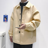Men's Shirts Autumn and Winter Men's Polo Collar Solid Color Coat Large Size Loose