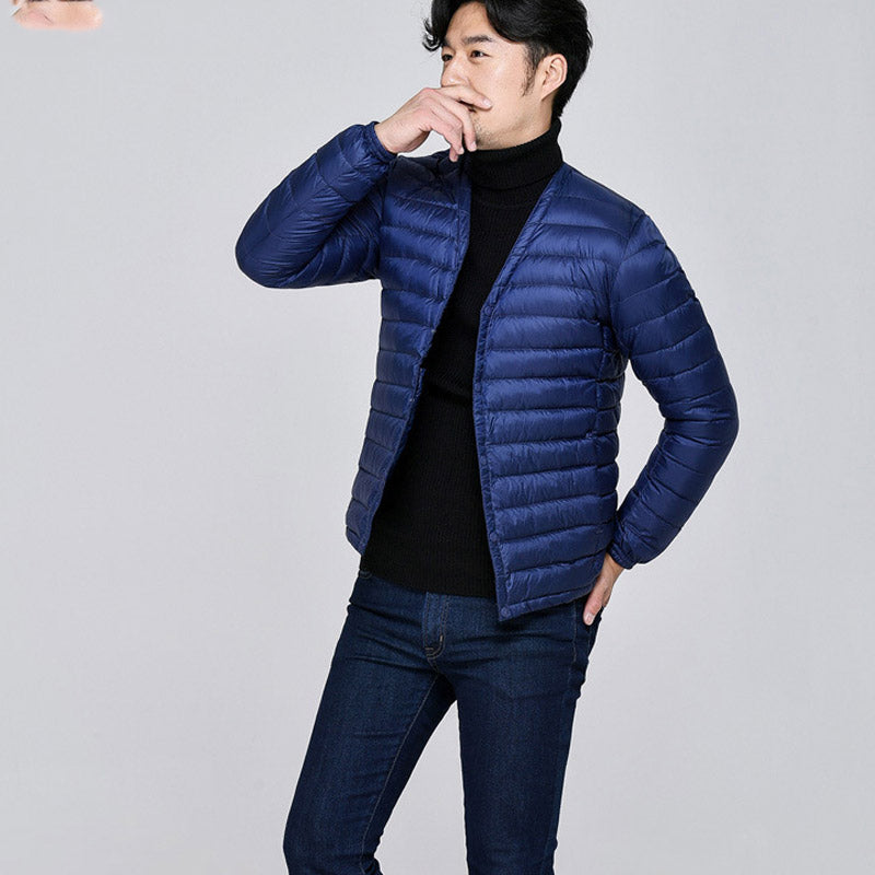 Men Winter Coats Puffer Jacket down Coat Men's V-neck Light Thin down Jacket round Neck Jacket