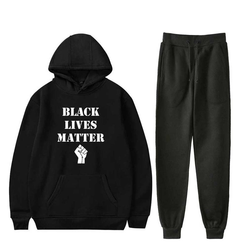 Black Lives Matter Dressing Trendy Hooded Sweater Ankle Banded Pants Casual Suit