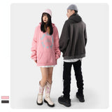 Slogan Graphic Hoodie Autumn and Winter New Fleece-Lined Warm Coat