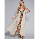 Women Dresses Flower Embroidered V-neck Backless Sexy Suspenders Holiday Dress Long Dress