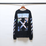 Off White Long Sleeve Round Neck Sweatshirt Autumn And Winter Monet Oil Painting Series Crew Neck Pullover Sweatshirt