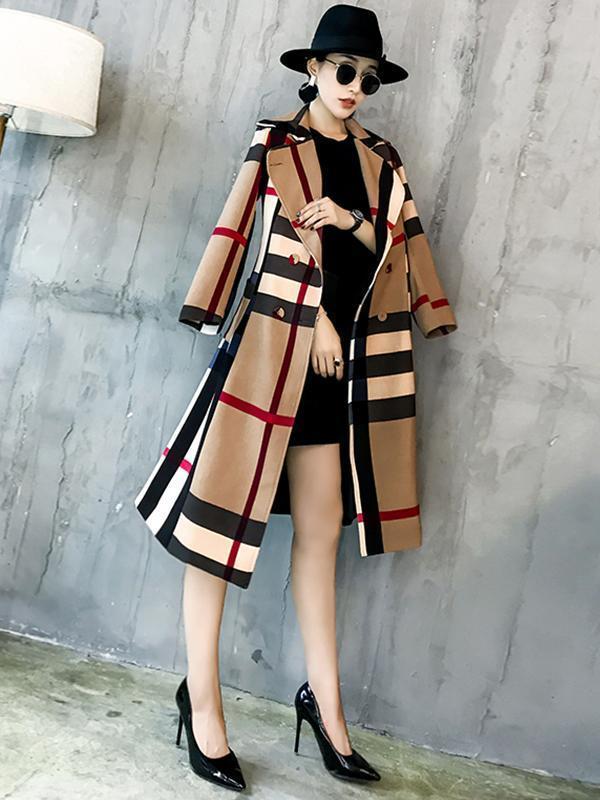 gabardina a cuadros con bloques de color para mujer con cinturón gabardina en contraste abrigo de inspiración vintage